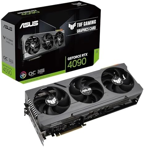Close-up view of the ASUS TUF GeForce RTX® 4090 OC Edition graphics card showing detailed textures and branding.