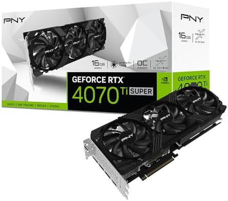 PNY GeForce RTX™ 4070 Ti Super graphics card positioned prominently within a high-end gaming setup.