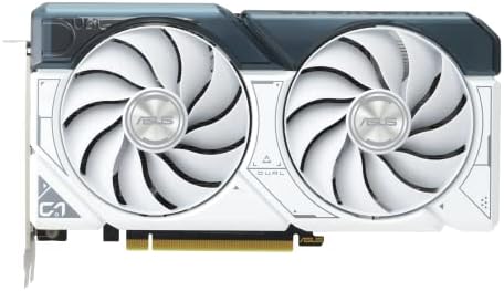 Detailed view of ASUS Dual GeForce RTX™ 4060 OC White Edition showcasing its sleek white finish and advanced cooling system