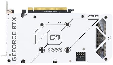 Close-up shot highlighting the sophisticated design and build quality of the ASUS Dual GeForce RTX™ 4060 OC White Edition graphics card